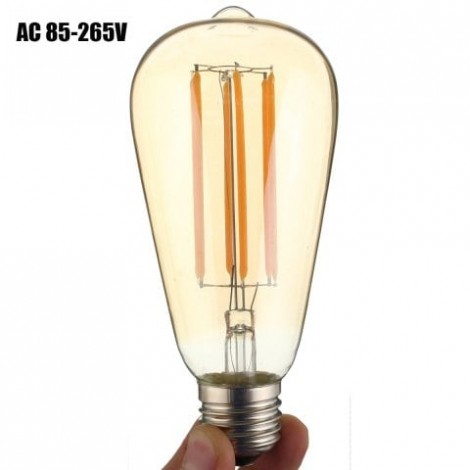 6W E27 ST64 6 x COB 600Lm LED Filament Bulb Light ( AC 85 - 265V )