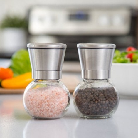 2PCS Stainless Steel and Glass 2 in 1 Pepper Grinder Practical Seasoning Box Spice Salt Storage Case Kitchen Supplies