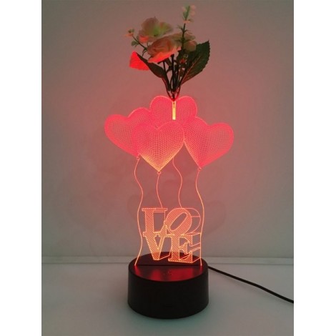 Flower Decorated 3D Heart Color Change Touch Night Light