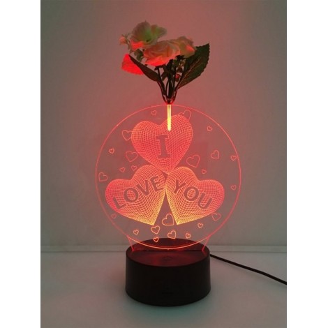 Flower Decorated 3D Heart I Love You Color Change LED Night Light