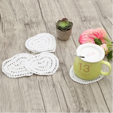 Lace Crochet Heart Shape Mini Doilies