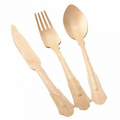 Disposable Wooden Cutlery Set for Parties Weddings