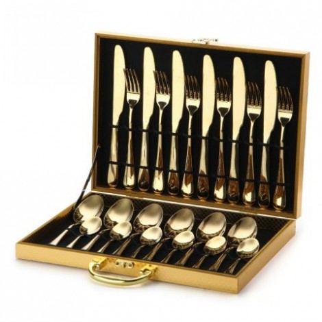 Western Knife and Fork Set 24 Sets Of Gold Stainless Steel Cutlery Spoon Set Of 16 Gift Box Business Gift