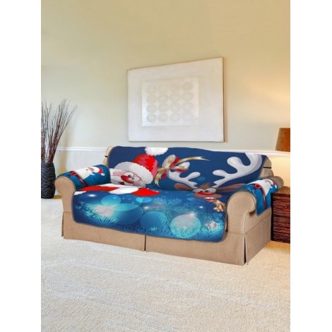 Christmas Santa Claus Elk Pattern Couch Cover